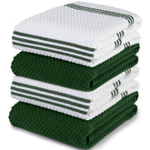 Sticky Toffee cotton kitchen towels set of four in dark green and white for versatile cleaning
