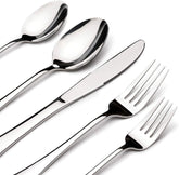 Stilloye 65-piece silverware set with dinner knives for everyday dining and durability.