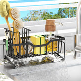 Storageright kitchen sink caddy with drain tray for fast drying surfaces.