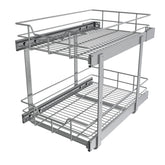 STORKING 2-tier pullout cabinet organizer with independent drawers for easy cookware access.