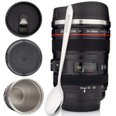 STRATA CUPS Camera Lens Mug front view shows the lens-style design and grip