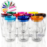 STRATA CUPS insulated wine tumbler with lid in ten colors keeps wine cold outdoors.