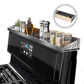 STUTOV 30in magnetic stove top shelf front view organizes spices for easy cooking.