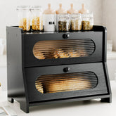 Stylstoreazy bread box front view with dual doors for easy access.