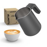 Subminimal FlowTip Milk Jug pour demonstrates precise, controlled pouring for latte art.