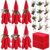 Suclain Christmas napkin rings with wooden design and pine cones for festive table decor