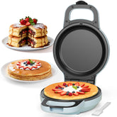 SugarWhisk Flip Pancake Maker with 6.5 inch surface for quick even browning pancakes.