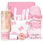 Suhctuptx coquette bow glass cup with lid for stylish sipping and gifting.