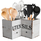 Suli extra large utensil holder with three compartments on a counter.