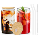 Sungwoo glass cup with bamboo lid for 16oz iced coffee and style.