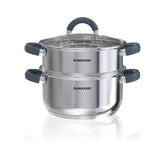Sunhouse 3-quart steamer pot with lid on for easy monitor and steaming.