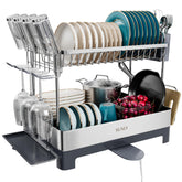 SUNLY large 2-tier dish drying rack keeps countertops organized and dry.