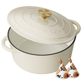 SUNOUTLY cream-white 6qt Dutch oven with lid delivers even heat for braising.