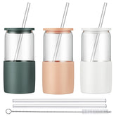 Sunseeke glass tumbler with lid and straw for iced coffee anywhere