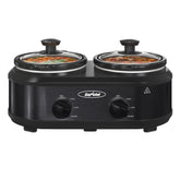 Sunvivi dual‑pot slow cooker showing two 1.25 qt ceramic pots for two dishes