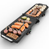 SUNVIVI electric griddle with dual knob control for independent temps, ideal for eggs and bacon.
