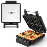 Sunvivi 4-slice waffle maker front view, compact kitchen companion for family breakfasts.