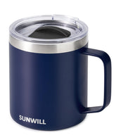 SUNWILL insulated coffee mug with lid for spill-free travel and hot beverages on the go.