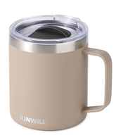 SUNWILL 14oz travel mug with handle for easy one-handed sipping.