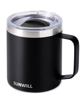 SUNWILL travel mug with lid 14oz, portable on-the-go coffee solution.
