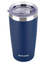 SUNWILL Travel Coffee Tumbler 20oz front view with navy powder coat and easy grip