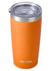 SUNWILL travel coffee tumbler 20 oz side view with orange powder coating for grip