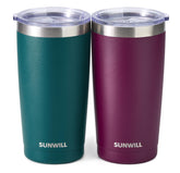 SUNWILL Travel Mug forest green 20 oz with double-wall insulation keeps drinks hot or cold.