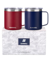 SUNWILL travel mug in navy blue with lid for office or camping