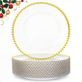 Supernal clear charger plates with gold beaded rim for elegant 13-inch table settings
