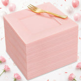 Supernal pink square dessert plates in 6-inch size for elegant dessert service.