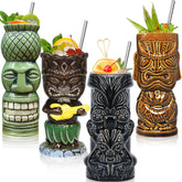 SuproBarware tiki mug set 4 with vibrant glaze for tropical cocktails
