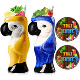 SuproBarware tiki mugs with large parrot motif for tropical cocktails.