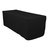 Surmente black fitted tablecloth on a 6-foot table for elegant weddings