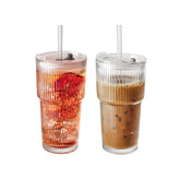 SUROQUE 20oz ribbed glass tumbler with lid for iced coffee at home