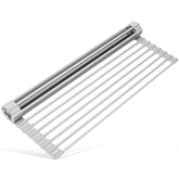 Surpahs roll-up rack over sink showing wide sink compatibility for air-drying dishes.
