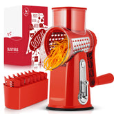 SUSTEAS rotary cheese grater with handle for easy shredding on demand.