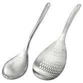 Suwimut skimmer spoon 13.6-inch with large draining holes for fast frying drainage.