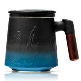 Suyika ceramic tea cup 450ml with infuser and lid gradient embossed for flavorful steeping.