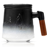 Suyika ceramic tea cup with infuser and lid for easy loose leaf brewing.