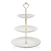 Sweejar 3-tier ceramic cake stand with white glaze ideal for elegant dessert display
