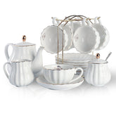 Sweejar British Royal porcelain tea set with 8 oz cups and saucers for refined gatherings.