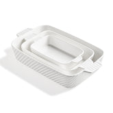 Sweejar ceramic baking dish with handle for easy oven lifting and serving.