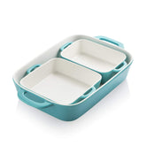 Sweejar large turquoise rectangular bakeware with hollow handles for easy lifting.