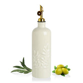 Sweejar olive leaf relief ceramic bottle for elegant olive oil storage in the kitchen.