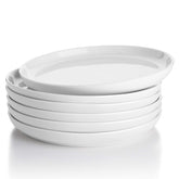 Sweese 7.4 inch round white dessert plate top view showing stackable design