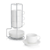 Sweese espresso cups with saucers stacked neatly to save space.