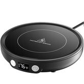 Sweetfull mug warmer front view on a desk, showcasing the sleek black design.