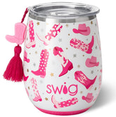 Swig Life 14oz stemless wine cup with lid keeps drinks secure on the go.