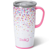 Swig Life 22oz travel mug with handle and confetti finish keeps drinks convenient on the go.