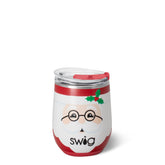 Swig Life 12oz wine tumbler with lid featuring Mr Claus, ideal for on-the-go sipping.